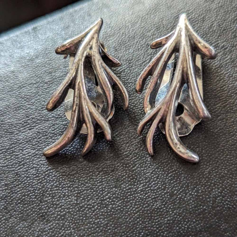 Napier Pat. Pend. silver tone branches earrings vintage signed clips